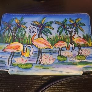 artistic expressions by sharif handpainted flamingos wallet wristlet